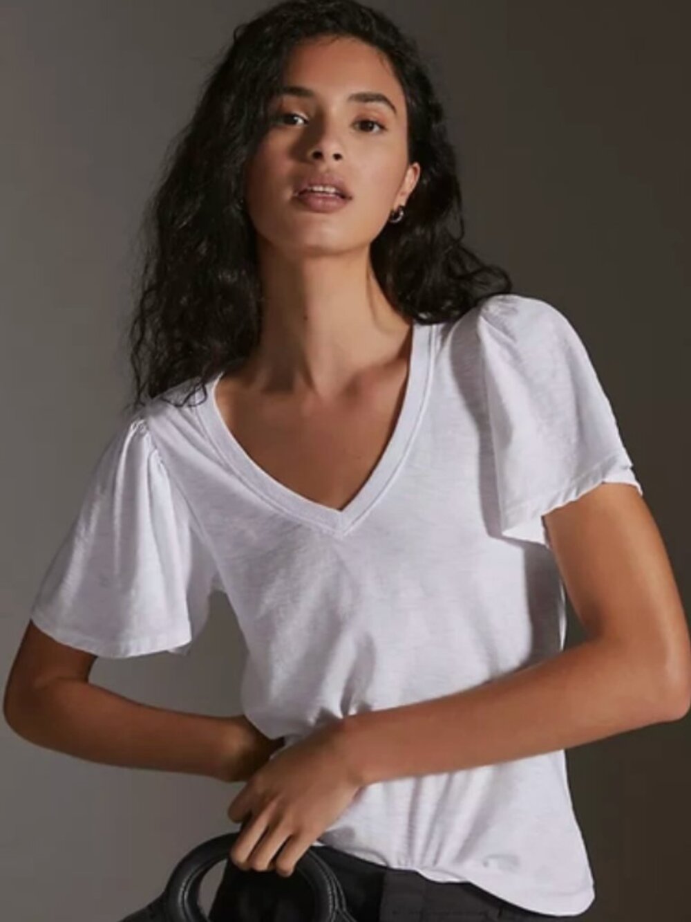 Nation LTD Darcie Flutter Sleeve V Neck Tee White XS